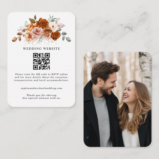 Cartão De Informações Terracotta Burnt Orange Floral Wedding (Frente/Verso)