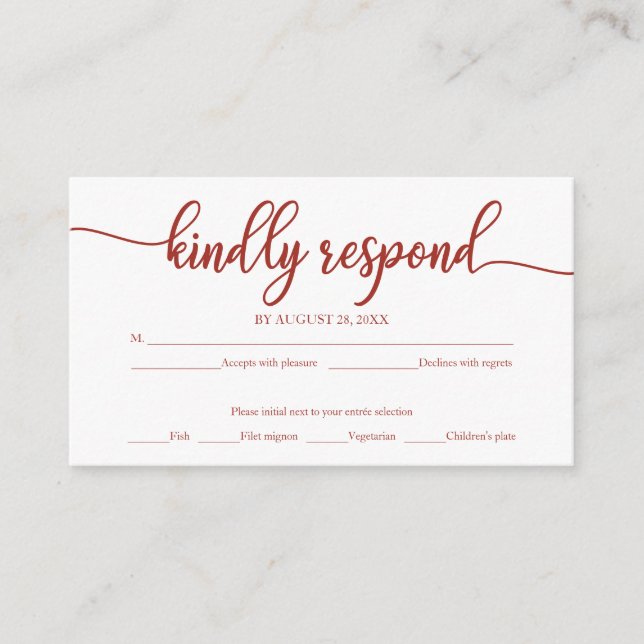 Cartão De Informações Terracotta Calliografia Casamento RSVP (Frente)