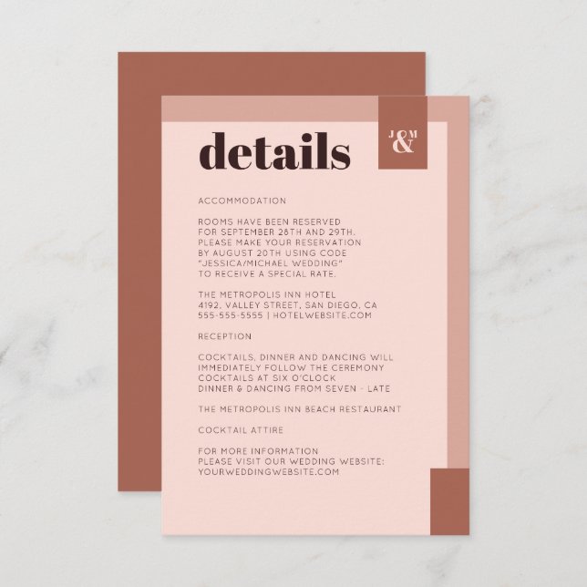 Cartão De Informações Terracotta Cream Moderno Monograma Detalhes de Cas (Frente/Verso)