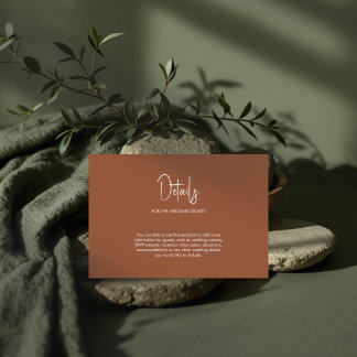 Cartão De Informações Terracotta do casamento da caligrafia minimalista