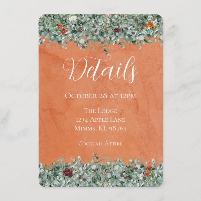 Cartão De Informações Terracotta Eucalyptus Burgundy Orange Floral (Frente)