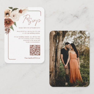 Cartão De Informações Terracotta Fall Floral Modern QR Code RSVP