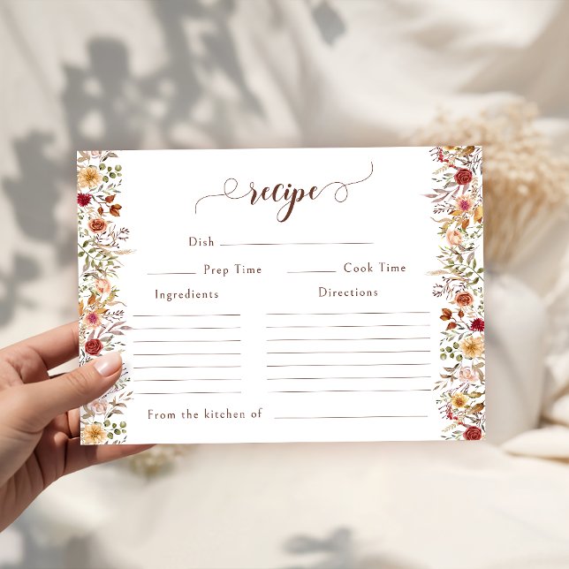 Cartão De Informações Terracotta Floral Fall Bridal Shower Recipe Card (Criador carregado)
