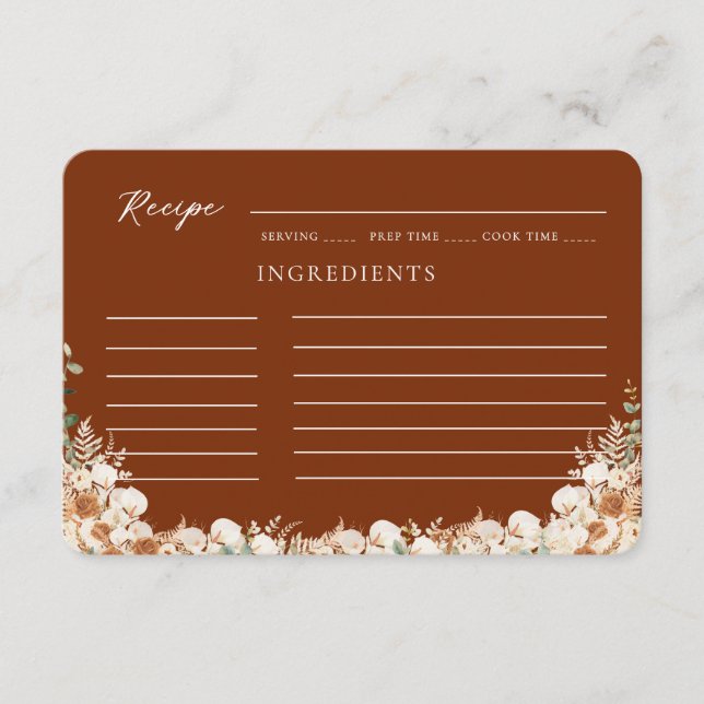 Cartão De Informações Terracotta Floral Fall Calla Lilies Bridal Recipe (Frente)