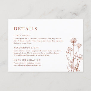 Cartão De Informações Terracotta Floral Fall Wildflower Detalhes do Casa