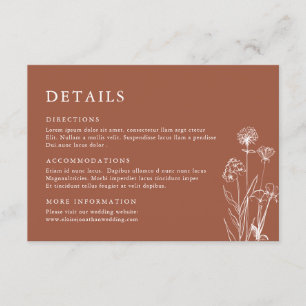 Cartão De Informações Terracotta Floral Fall Wildflower Detalhes do Casa
