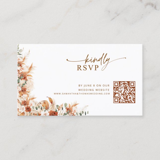 Cartão De Informações Terracotta Floral Wedding QR code RSVP  (Frente)