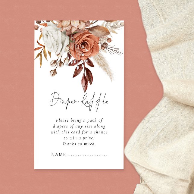 Cartão De Informações Terracotta Florals Fralda Raffle Chá de fraldas (Criador carregado)