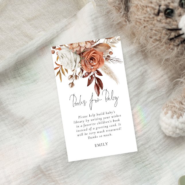 Cartão De Informações Terracotta Florals Livros Para Chá de fraldas (Criador carregado)