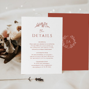 Cartão De Informações Terracotta Monograma Wedding