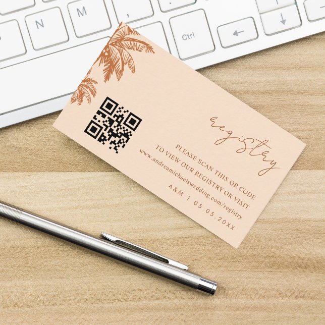 Cartão De Informações Terracotta Palm Tree Qr Code Wedding Gift Registry (Criador carregado)