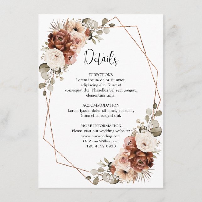 Cartão De Informações Terracotta Pampas Grass Detalhes Geométricos Russo (Frente)