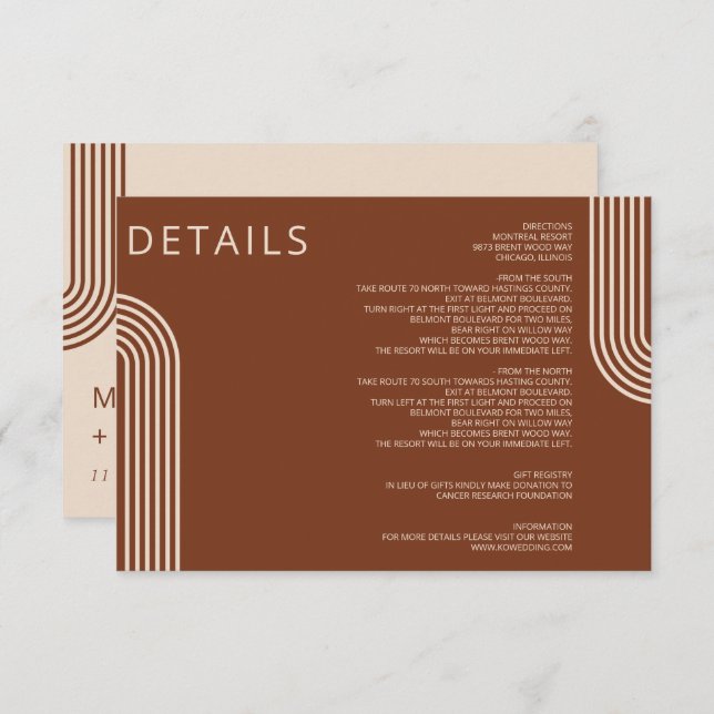 Cartão De Informações Terracotta Rustic Boho Archou Casamento Moderno (Frente/Verso)