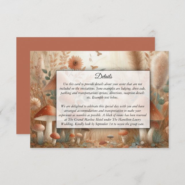 Cartão De Informações Terracotta Toadstool Woodland Casamento Mágico (Frente/Verso)
