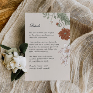 Cartão De Informações Terracotta Vintage Flowers Detalhes do Casamento o