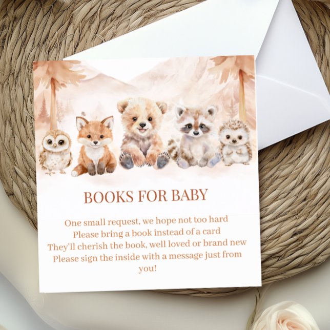 Cartão De Informações Terracotta Woodland Books for Baby Shower Insert (Criador carregado)