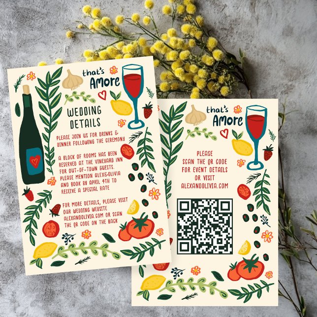Cartão De Informações That's Amore Italian Food Wedding QR code Details (That's Amore Italian Food Wedding QR code Details Enclosure Card
)
