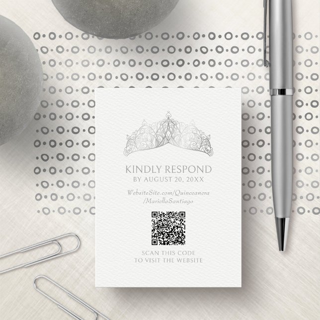 Cartão De Informações Tiara Crown Quinceanera QR RSVP (Criador carregado)