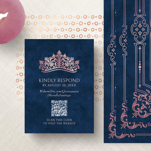 Cartão De Informações Tiara Crown Quinceanera QR RSVP (Criador carregado)