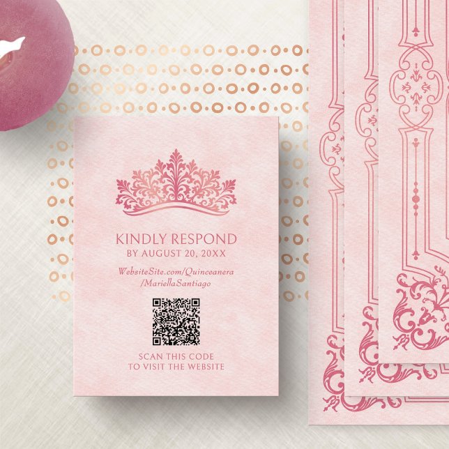 Cartão De Informações Tiara Crown Quinceanera QR RSVP (Criador carregado)