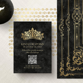 Cartão De Informações Tiara CrownQuinceanera QR RSVP