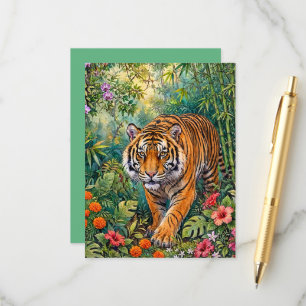 Cartão De Informações Tigre de Bengala Vibrante Selva de Bambu