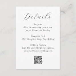 Cartão De Informações Timeless Black and White QR Code Elegant Wedding