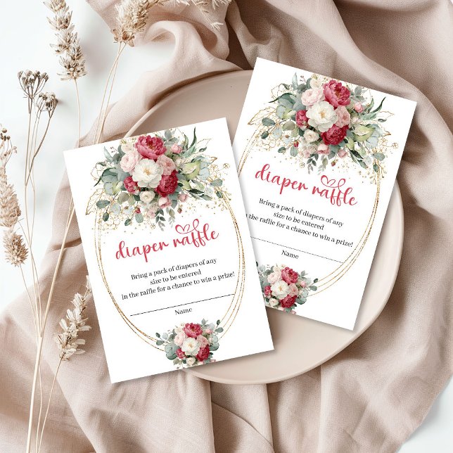Cartão De Informações Timeless Burgundy Gold Floral Diaper Raffle (Timeless Burgundy Gold Floral Diaper Raffle)