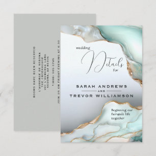 Cartão De Informações Tinta Dourada de Álcool Líquido de Luxo Opal Teal