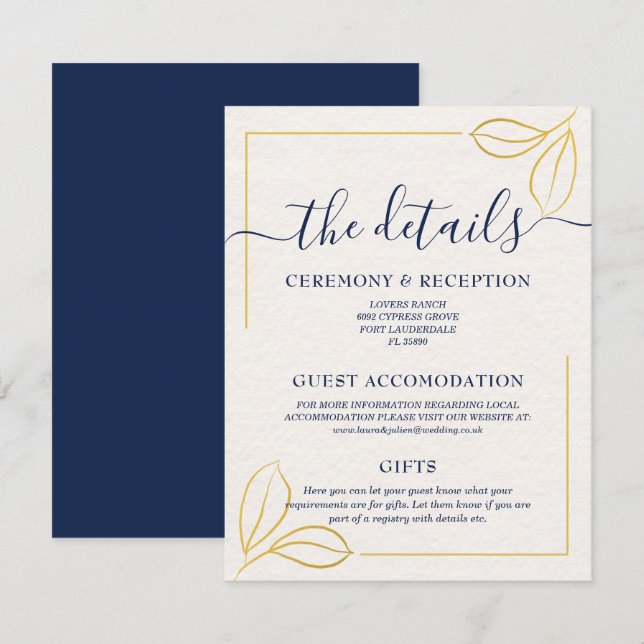 Cartão De Informações Típica Dourada mínima moderna e azul (Frente/Verso)