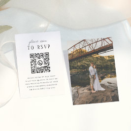 Cartão De Informações Tipo Rústico Moderno Foto Código QR Casamento RSVP