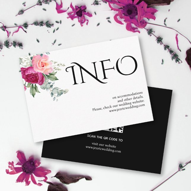 Cartão De Informações Tipografia, eucalipto, rosas rosa-rosa, detalhes (Criador carregado)