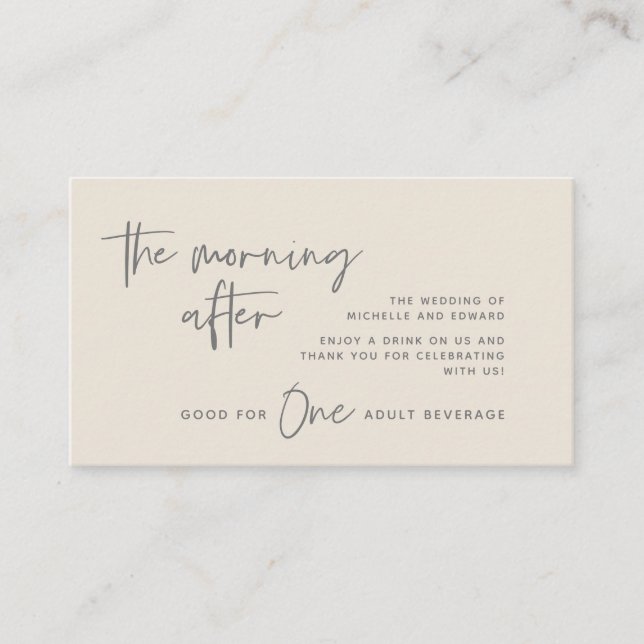 Cartão De Informações Tíquete, Bebida Adulta, A Manhã Após (Frente)