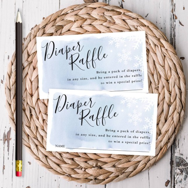 Cartão De Informações Tíquete Chá de fraldas Raffle Azul Flocos de Neve (Criador carregado)