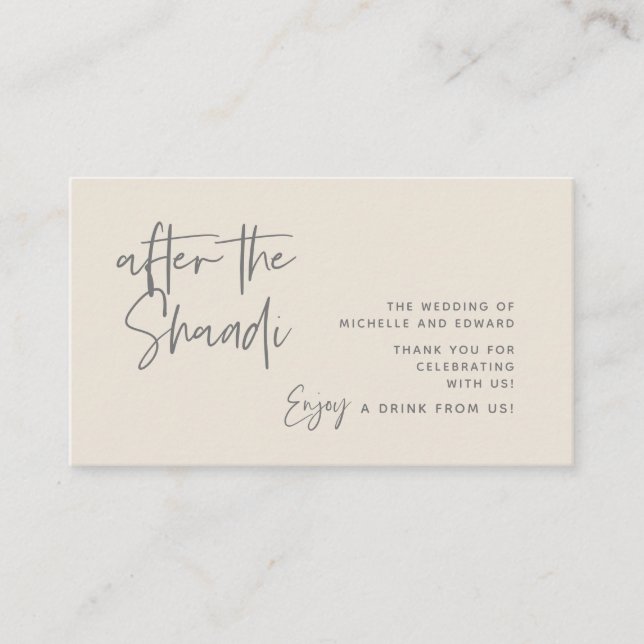 Cartão De Informações Tíquete de Bebida, Bebida Adulta Após o Shaadi (Frente)