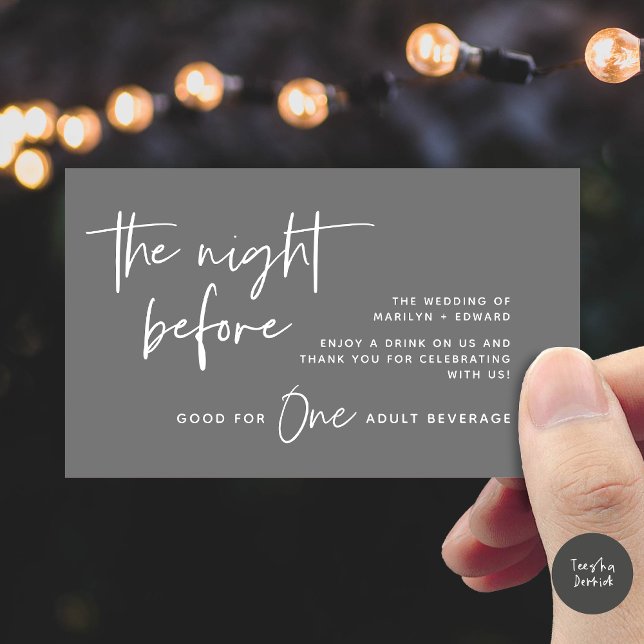 Cartão De Informações Tíquete De Bebida, Bebida Adulta, Festa de casamen (Drink Ticket, Adult Beverage, Modern Wedding Dinner Party Enclosure Card Dark Grey)