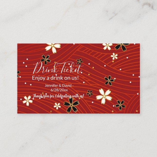 Cartão De Informações Tíquete de Bebida de recepção de casamento (Frente)