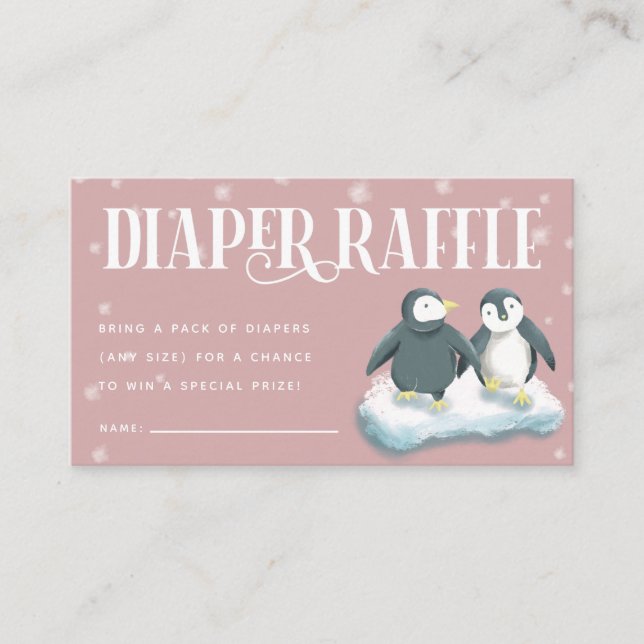 Cartão De Informações Tíquete de Fralda de Raffle Pinguins Rosa (Frente)