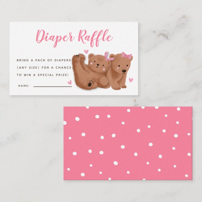 Cartão De Informações Tíquete de Fralda do Urso dos Gêmeos Rosa (Frente/Verso)