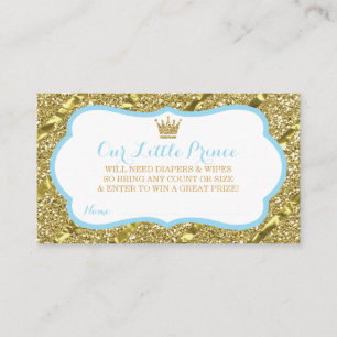 Cartão De Informações Tíquete de Raffle da Fralda Príncipe, Faux Glitter