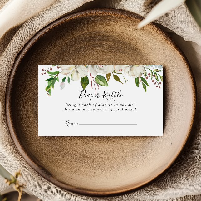 Cartão De Informações Tíquete de Raffle, Fralda Floral de Peony White Wi (Criador carregado)