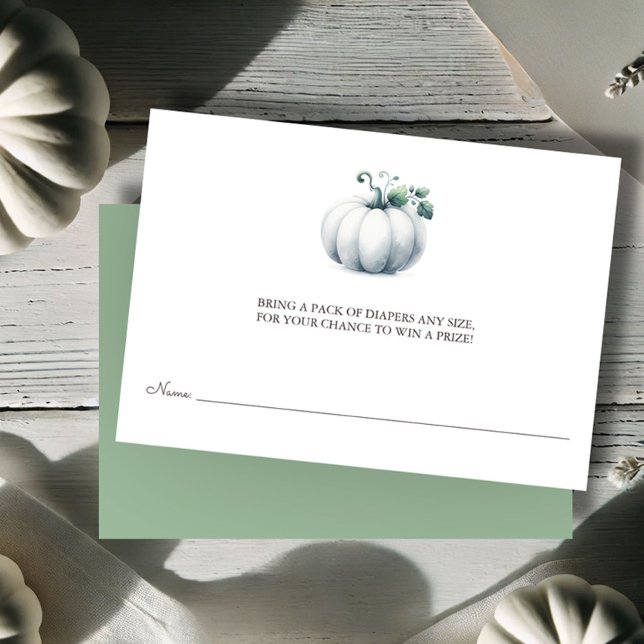 Cartão De Informações Tíquete de Raffle fralda, Pumpkin Branco (baby shower invitation insert card watercolor white pumpkin)
