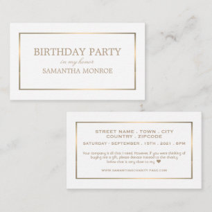 Cartão De Informações Tíquete moderno/elegante, branco e Dourado, Festa 