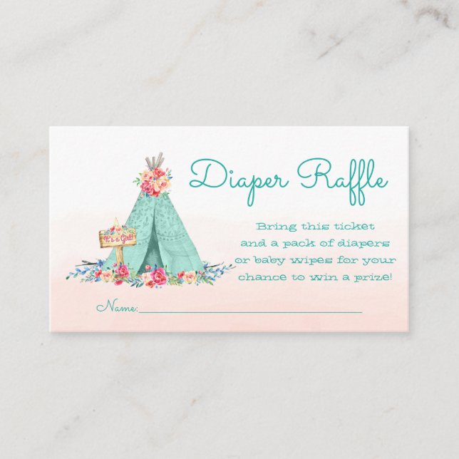 Cartão De Informações Tíquetes de Raffle de Fralda Teepee (Frente)