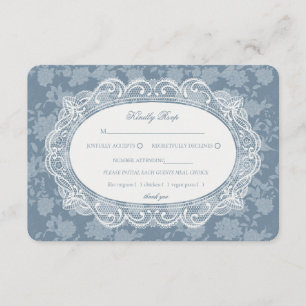 Cartão De Informações Toalhete de Renda Azul Casamento Floral Vintage RS