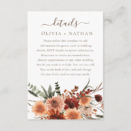 Cartão De Informações Todos os Campos Divinos Boho Floral Detalhes do Ca