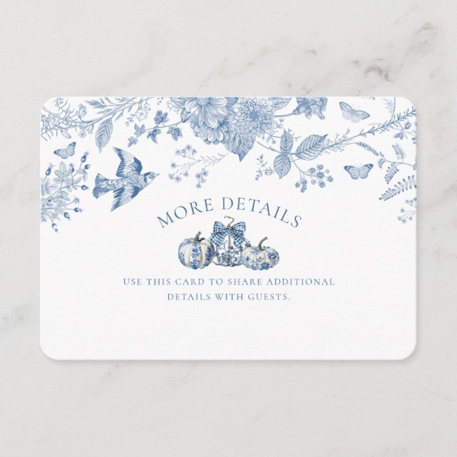 Cartão De Informações Toile Azul Pumpkin Vintage Detalhes Florais Inseri (Frente)