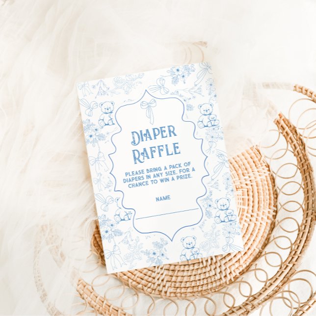 Cartão De Informações Toile De Jouy Bear Blue Fralda Raffle (Criador carregado)