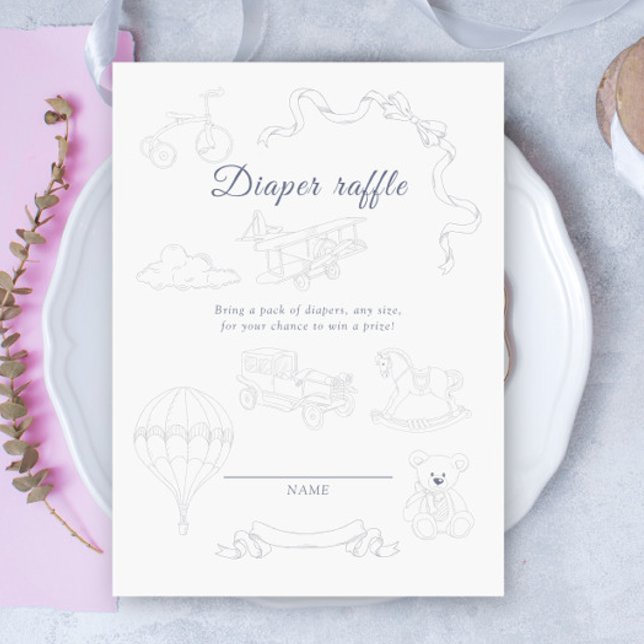 Cartão De Informações Toile de Jouy Bow Nursery Diaper raffle (Criador carregado)