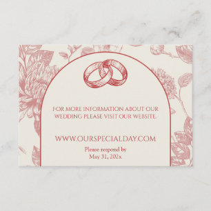 Cartão De Informações Toile Floral Floral Francesa Vermelha Rica